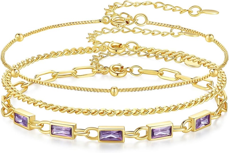 GexTyde Gold Birthstone Bracelet for Women, 18K Gold Plated Layered Jewelry Bracelet Set, Women Dainty Stackable Bracelets Link Paperclip Chain Valentines Day Gift for Women - Image 1